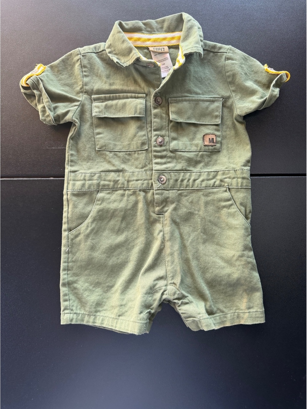 Mario Lopez Baby Boys 12M Green Utility Romper Shortall Cargo Workwear